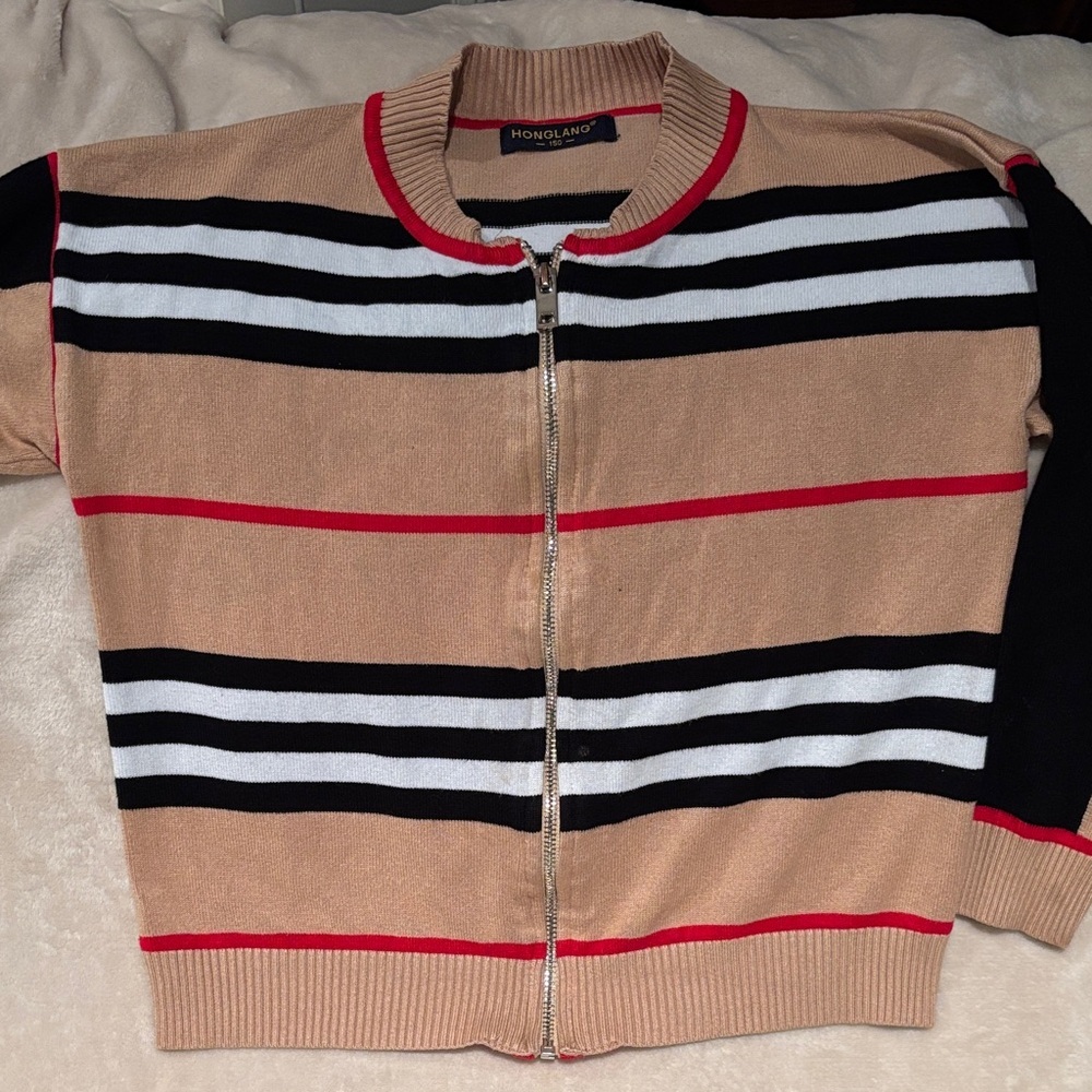 Stylish Tan Striped Cardigan in S